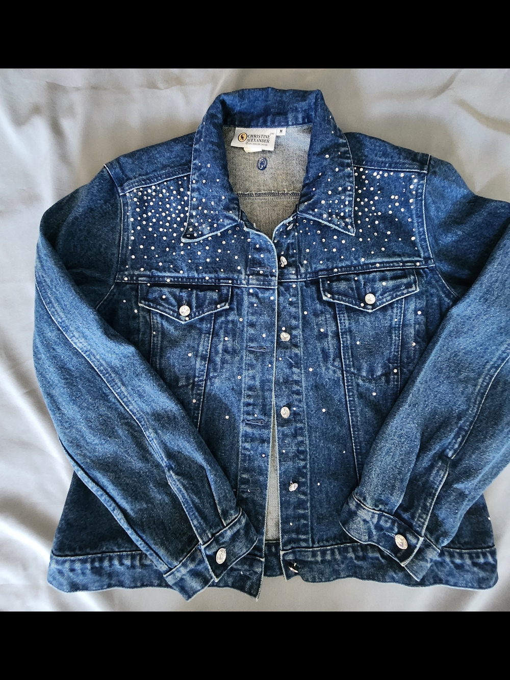 Vintage Christine Alexander Swarovski Crystal Rhinestone Denim Jacket M